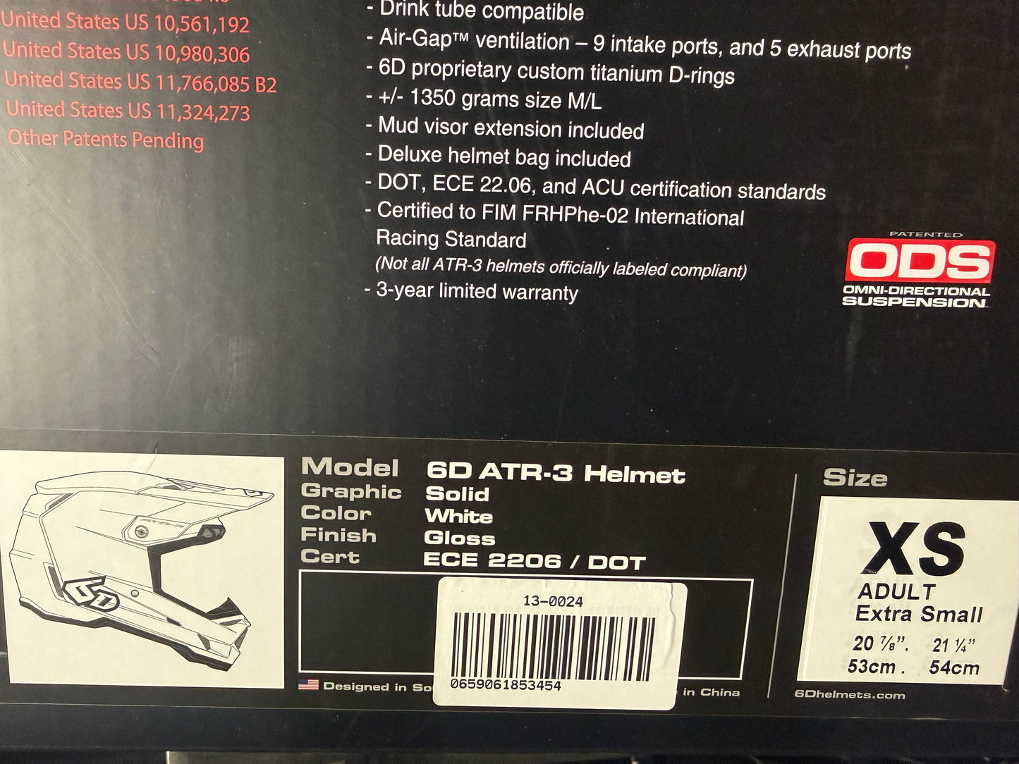 6D ATR-3 Solid White X-Small (Adult) - (Open Box - NO RETURNS)