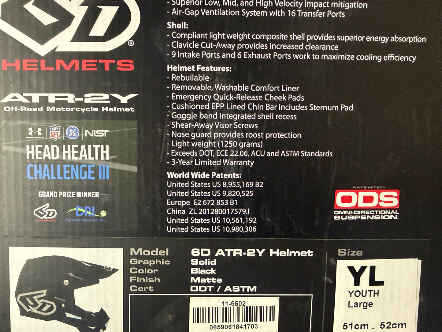 6D ATR-2 Youth Large Helmet - (NO RETURNS)